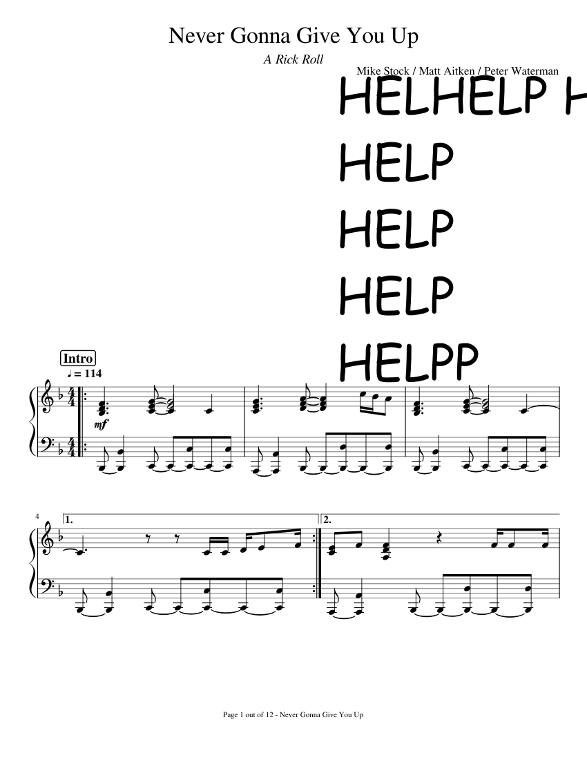 Never Gonna Give You Up sheet music for Piano download free in PDF or MIDI