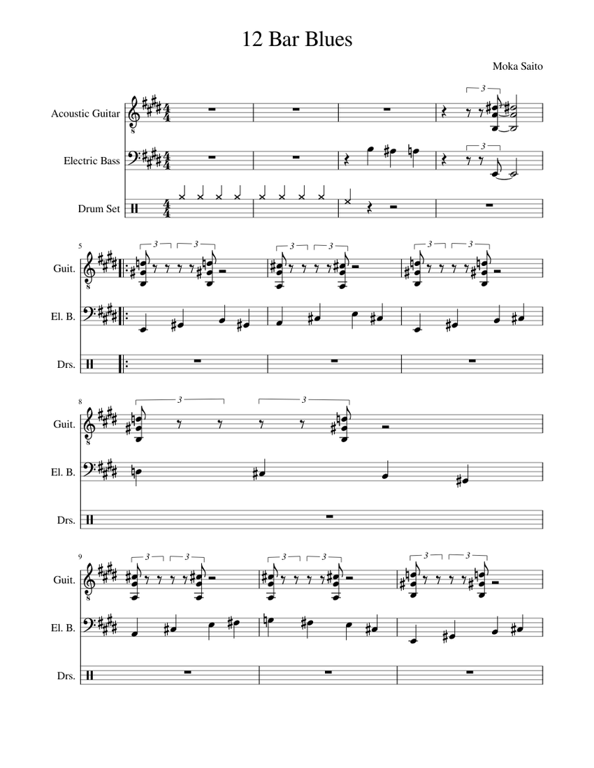 12 Bar Blues Sheet music for Piano, Drum Group, Bass, Guitar (Mixed