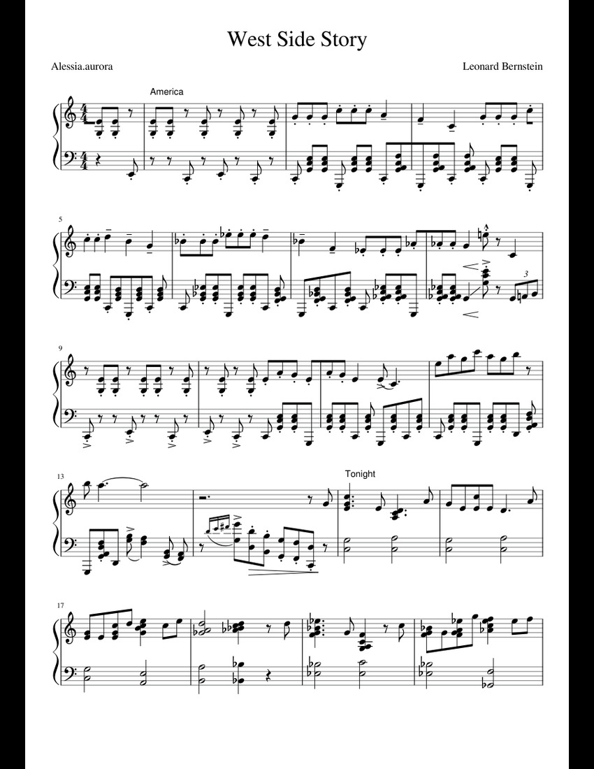 West Side Story sheet music for Piano download free in PDF or MIDI
