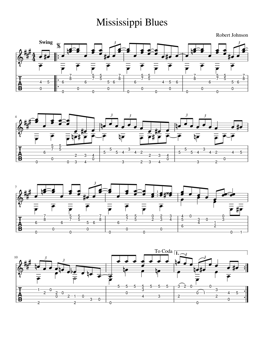 Mississippi Blues Sheet music for Guitar Download free in PDF or MIDI