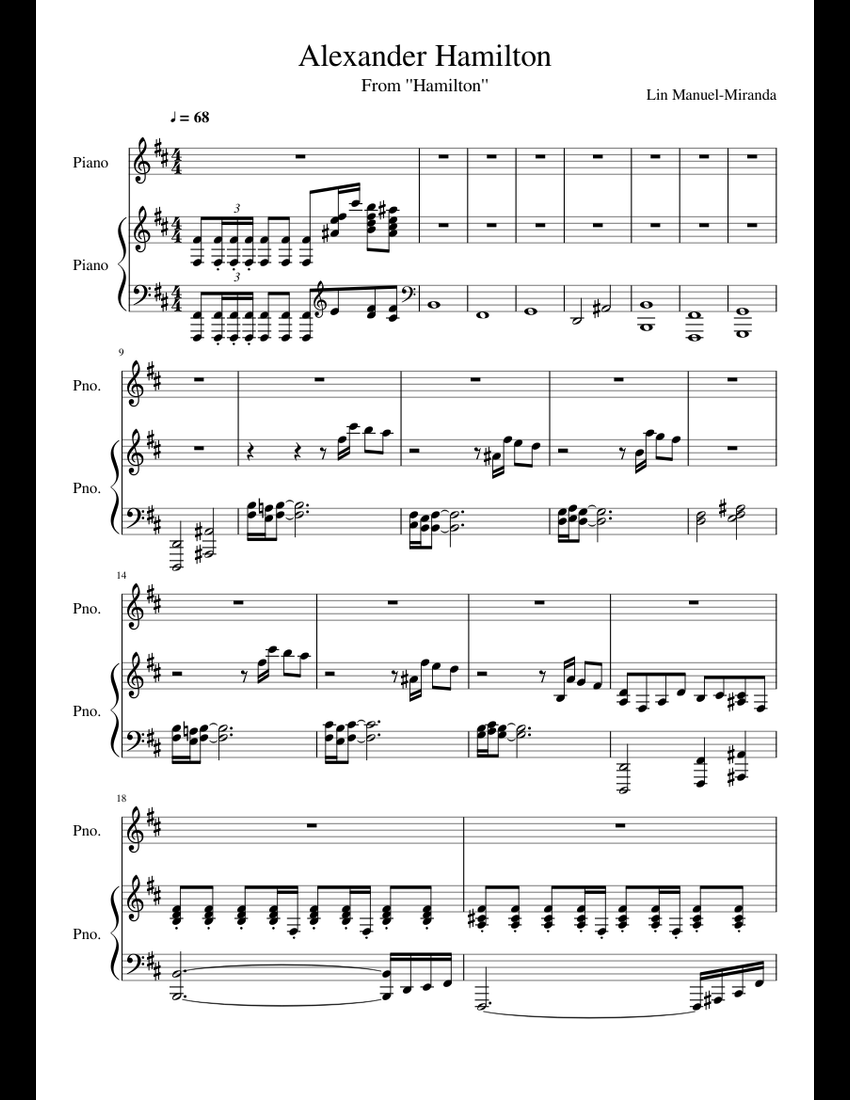 Alexander Hamilton (From "Hamilton") sheet music for Piano download