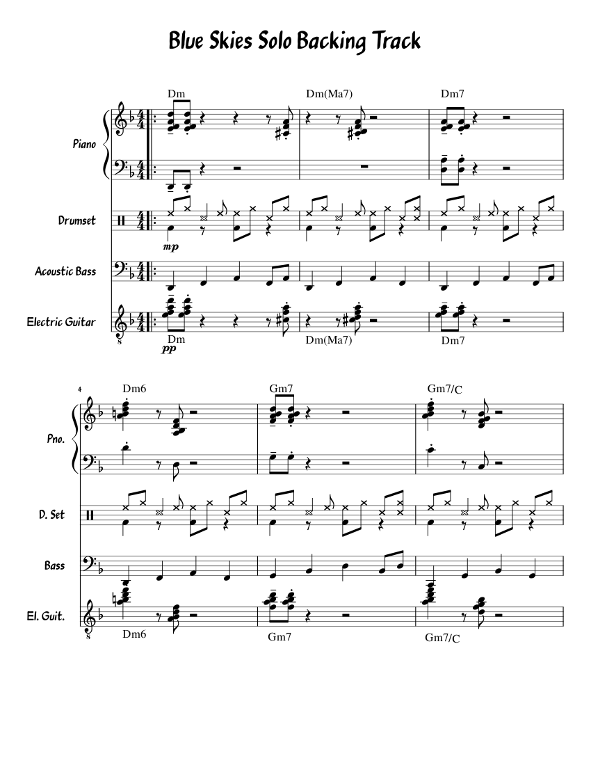 Blue Skies Solo Backing Track Sheet music for Piano, Percussion, Bass ...