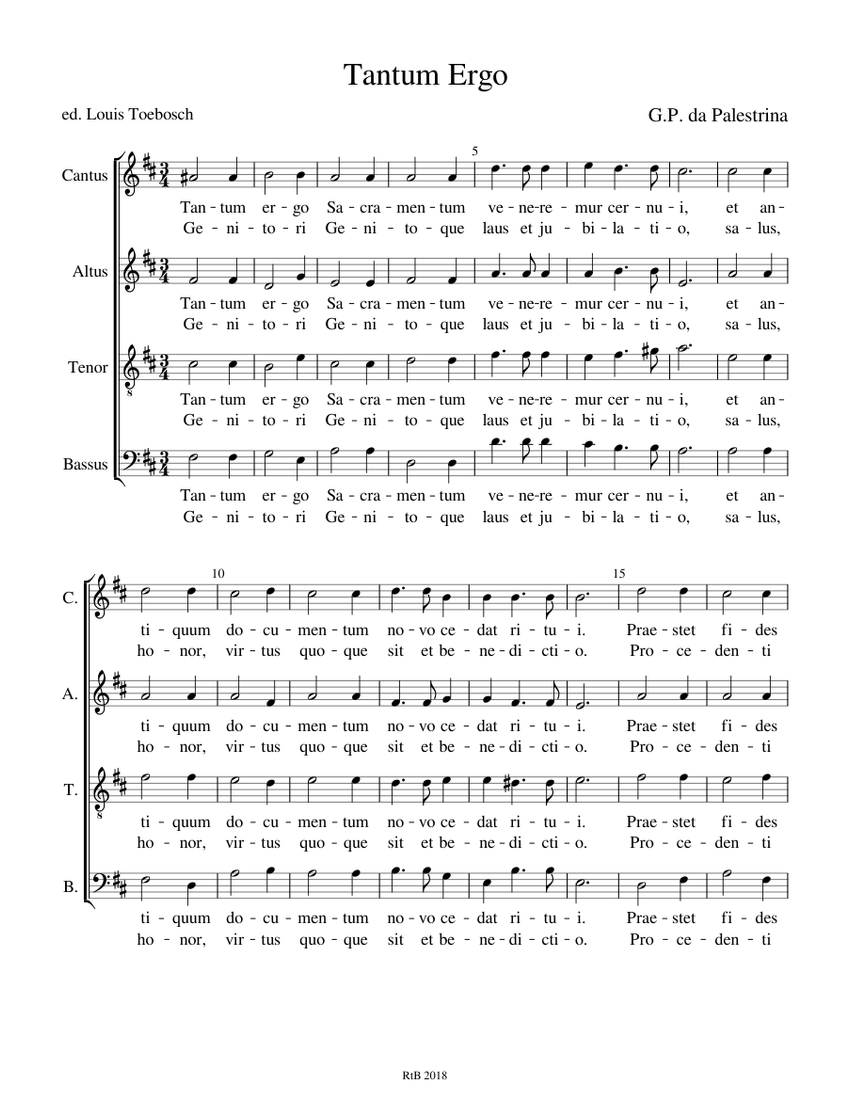 Tantum Ergo (Palestrina) Sheet music for Soprano, Tenor, Alto, Bass ...