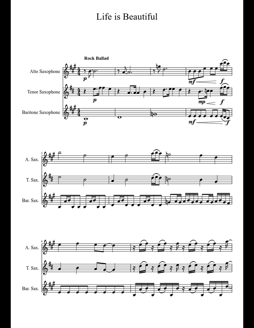 Life is Beautiful sheet music download free in PDF or MIDI