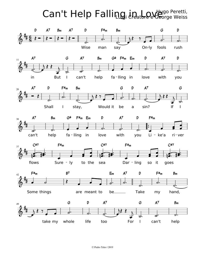 Can't Help Falling In Love Sheet music for Piano | Download free in PDF
