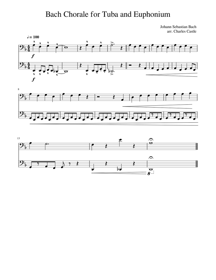 Bach Chorale for Tuba and Euphonium Sheet music for Tuba | Download ...
