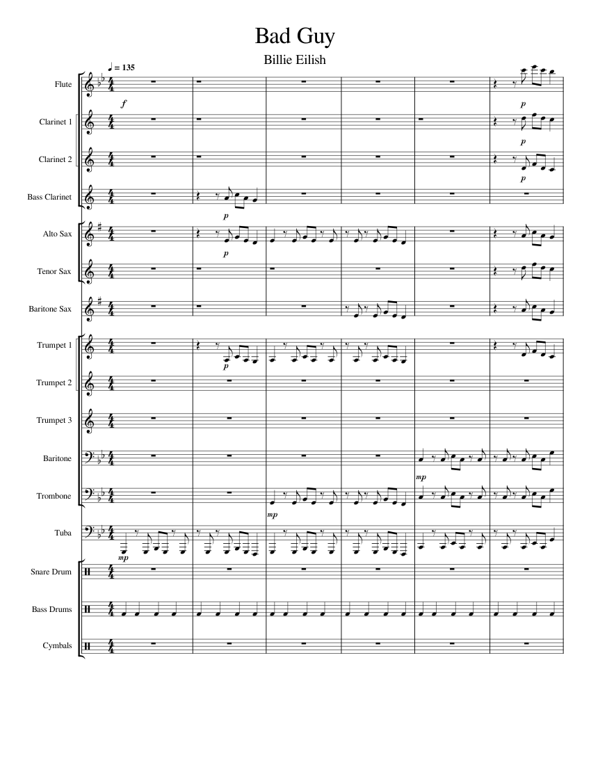 Bad Guy Billie Eilish (Small Band Arrangment) Sheet music for Trumpet