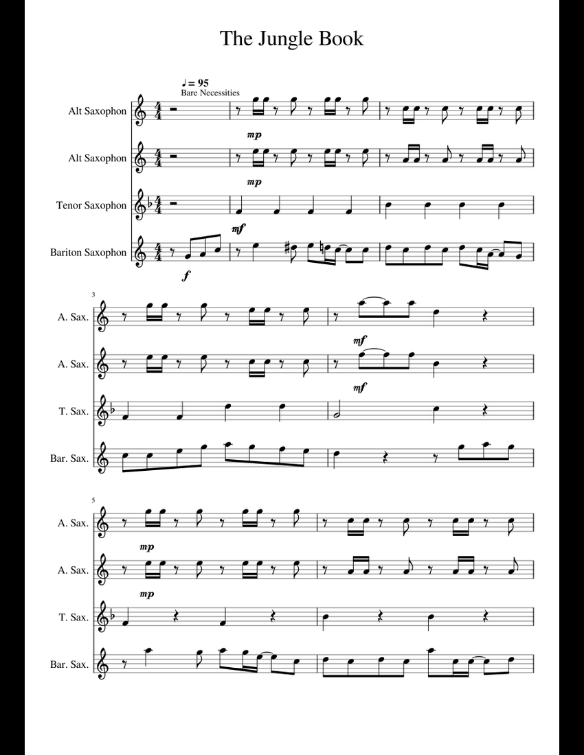 The Jungle Book sheet music for Alto Saxophone, Tenor Saxophone ...