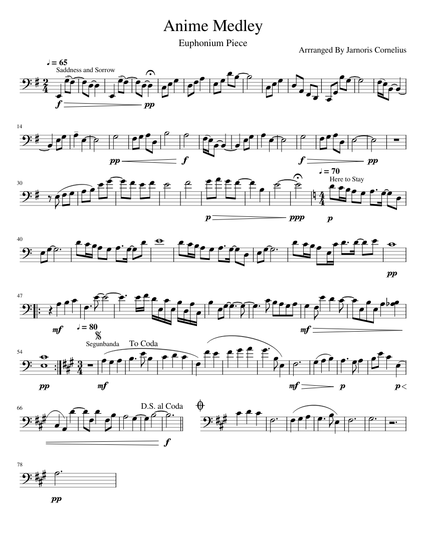 Anime Medley Sheet music for Euphonium (Solo) | Musescore.com