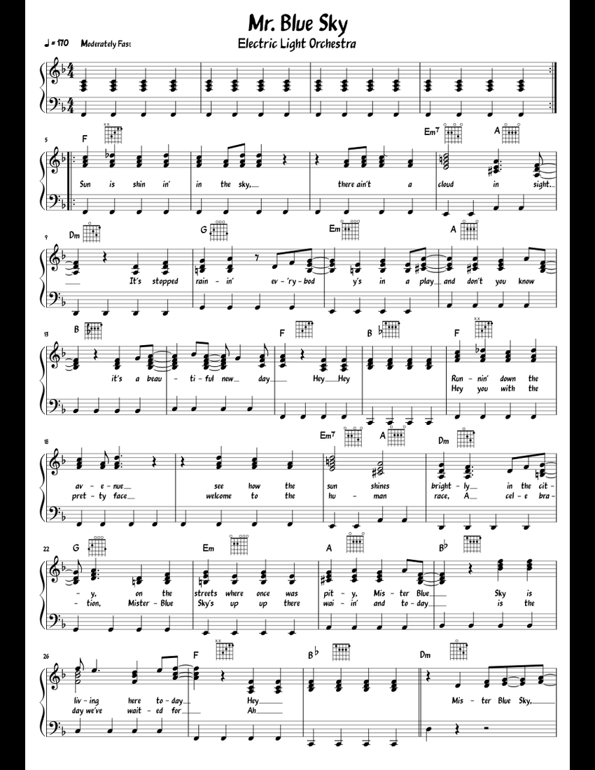 Mr.Blue Sky sheet music for Piano download free in PDF or MIDI