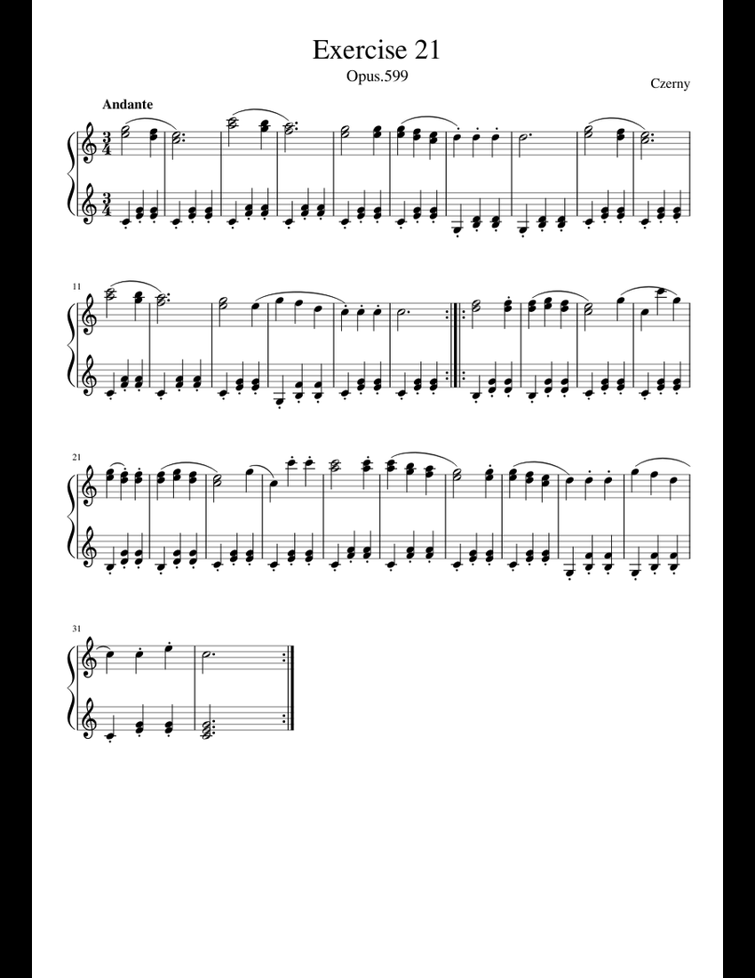 Czerny Opus 599: Excercise 21 sheet music for Piano download free in ...