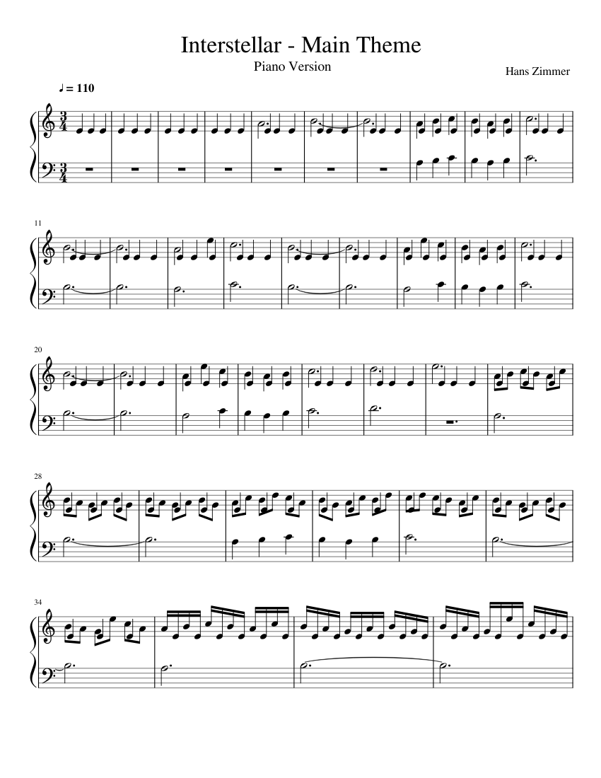 Interstellar - Main Theme Sheet music for Piano | Download free in PDF
