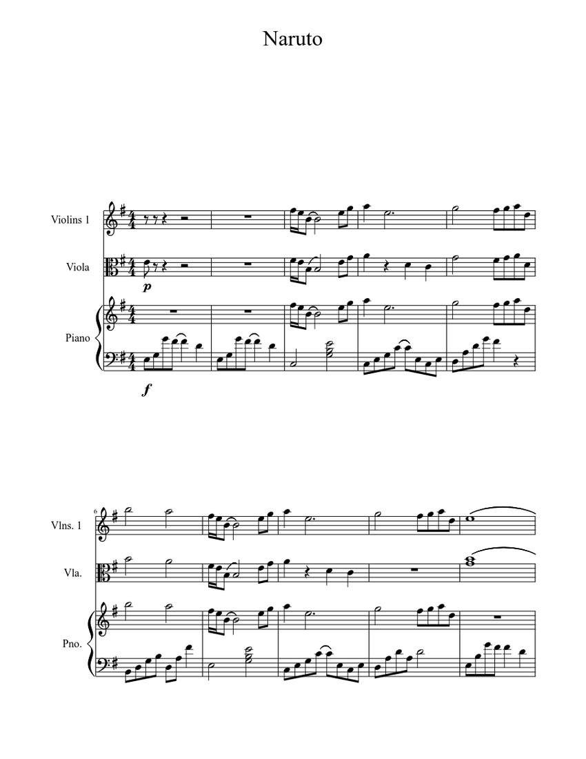 Naruto sheet music download free in PDF or MIDI