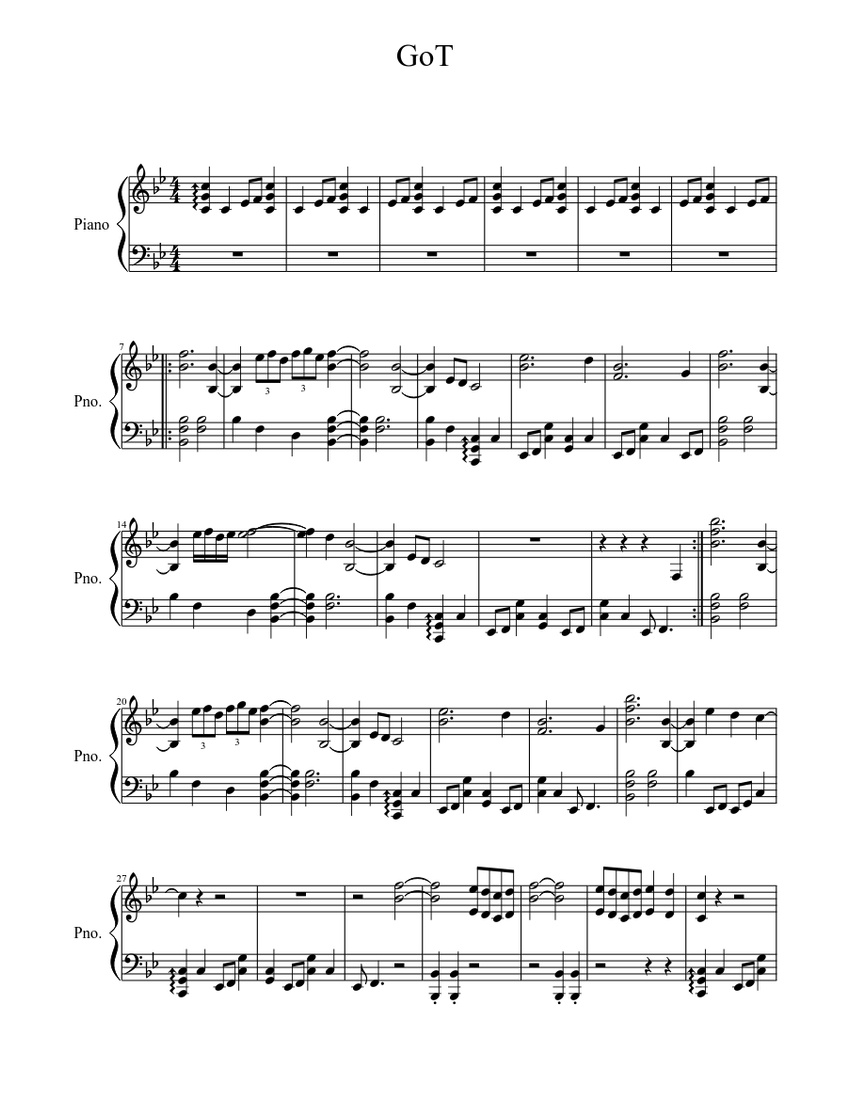 GoT Theme Sheet music for Piano (Solo) | Musescore.com