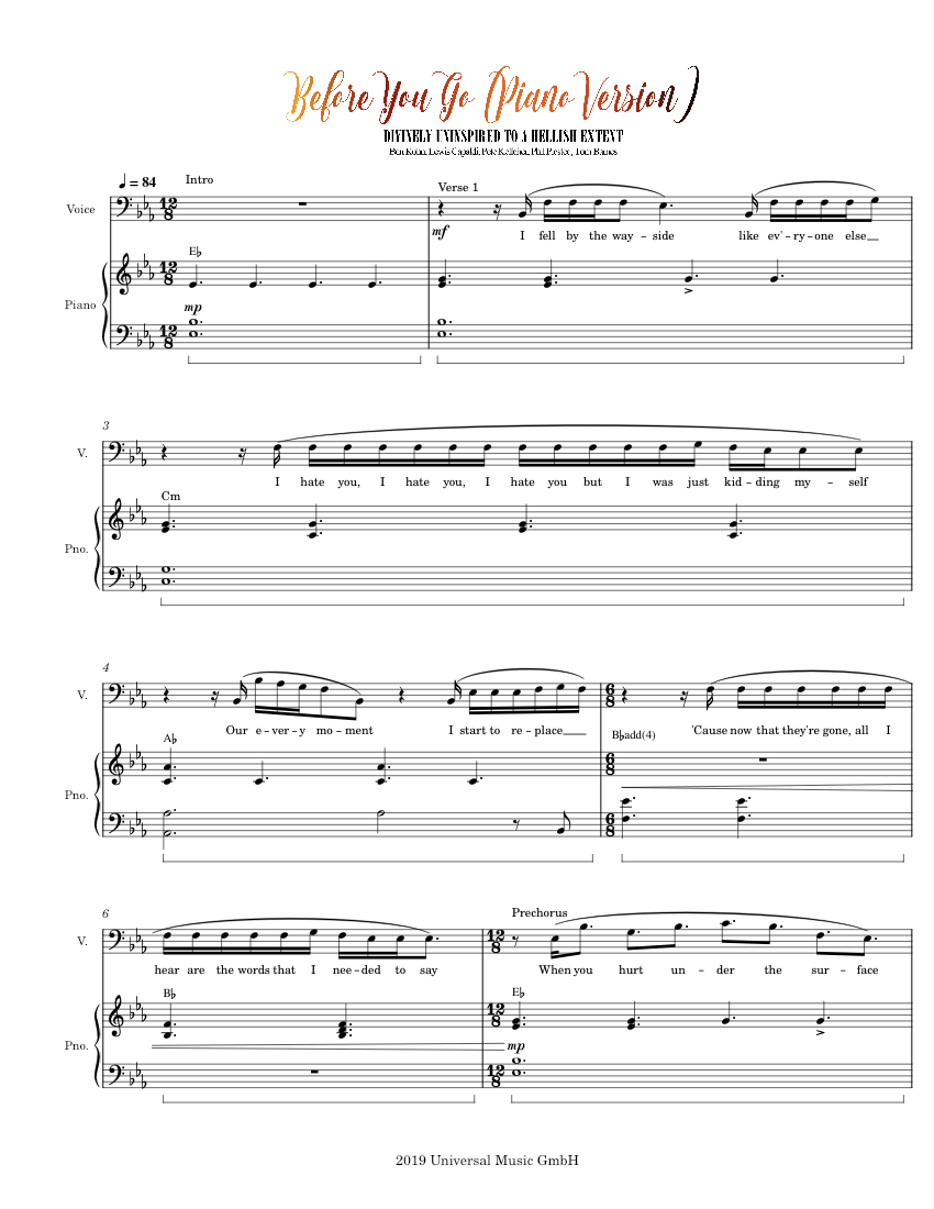 Before You Go (Piano Version) Sheet music for Piano | Download free in