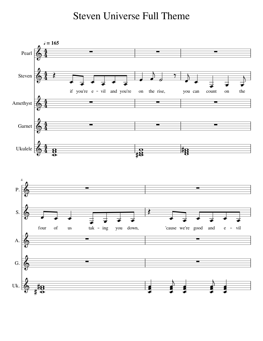 Steven Universe Full Theme (acoustic version) sheet music for Piano