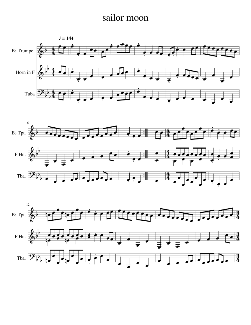 sailor moon Sheet music for Trumpet (In B Flat), French Horn, Tuba (Mixed Trio) | Musescore.com