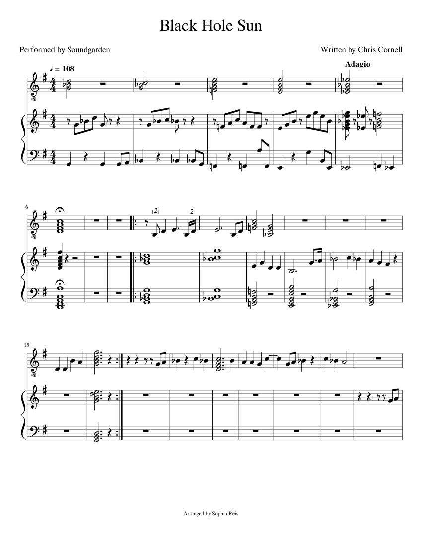 Black Hole Sun Sheet music for Piano, Vocals (Piano-Voice) | Musescore.com