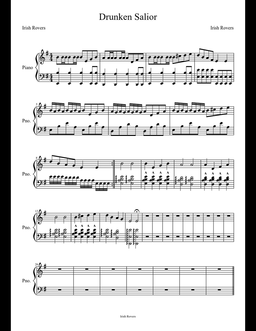 Drunken Sailor sheet music download free in PDF or MIDI