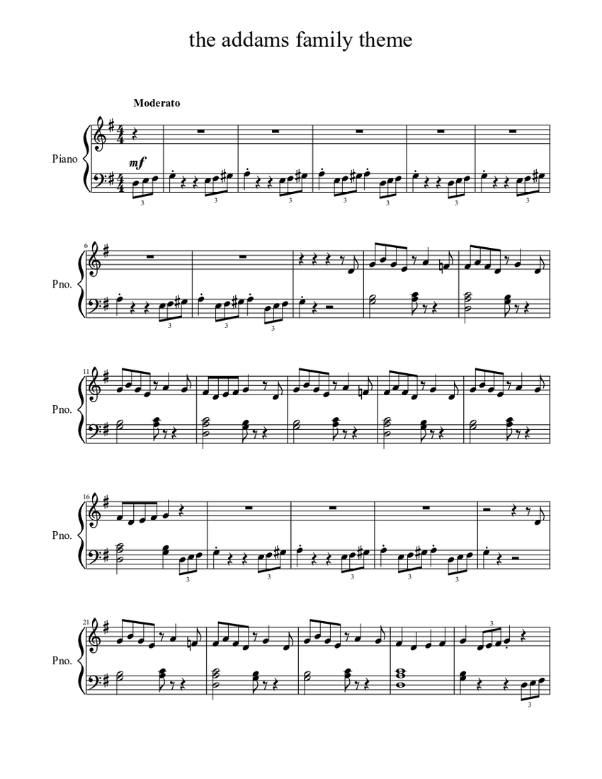 the addams family theme Sheet music for Piano (Solo) | Musescore.com