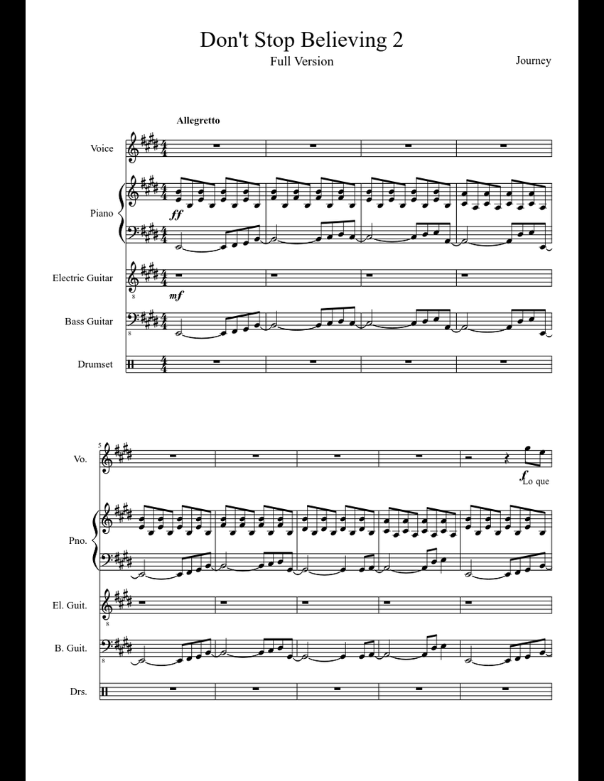 Don't Stop Believing sheet music download free in PDF or MIDI
