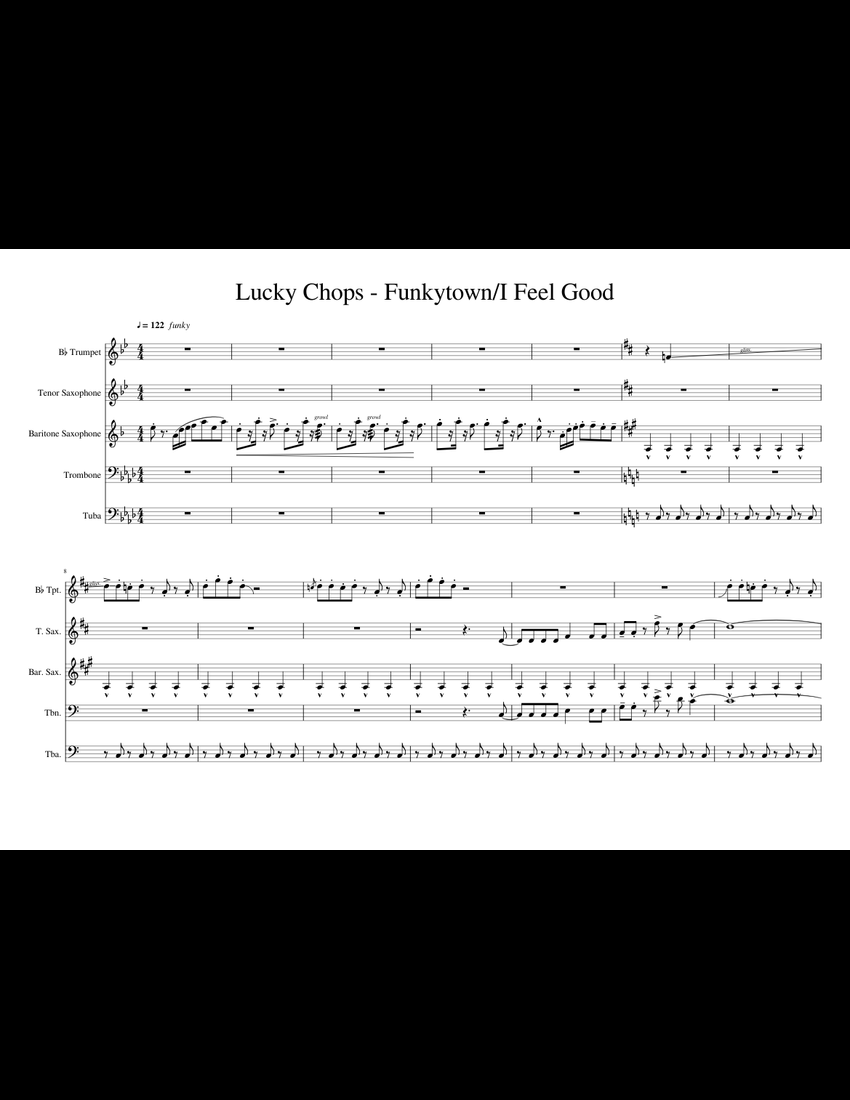 Funkytown/I Feel Good - Lucky Chops sheet music for Trumpet, Tenor ...