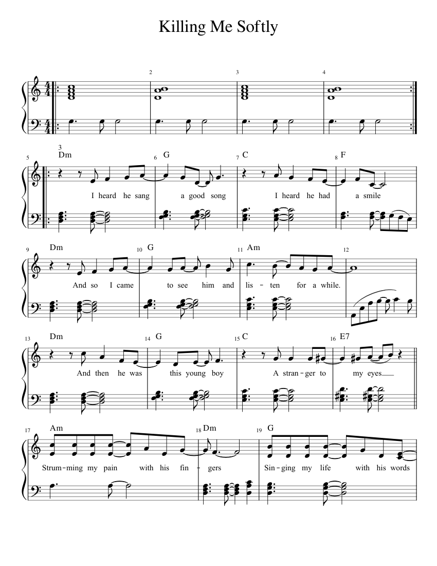 Killing Me Softly sheet music for Piano download free in PDF or MIDI