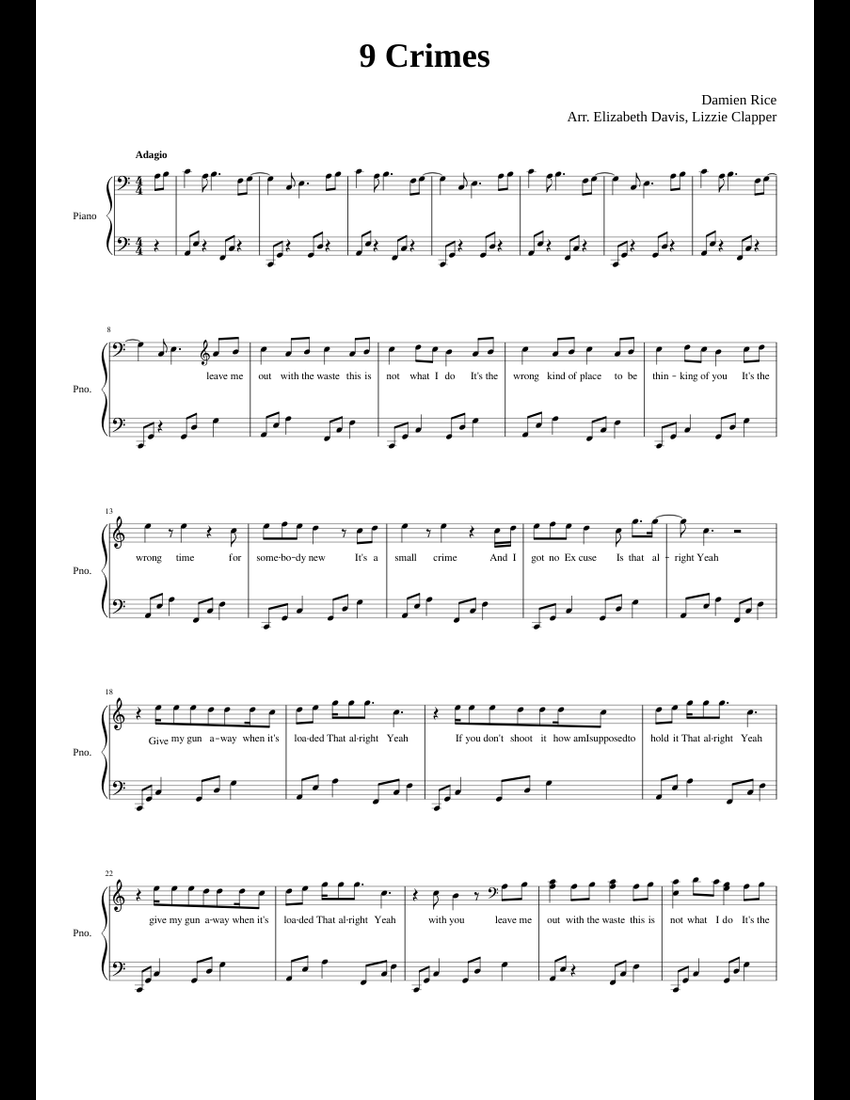 9 Crimes - Damien Rice sheet music for Piano download free in PDF or MIDI