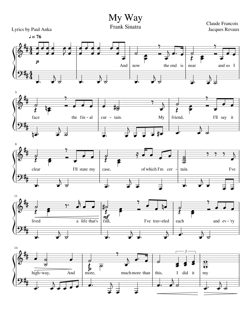 My Way Piano Solo (Frank Sinatra) Sheet music for Piano (Solo