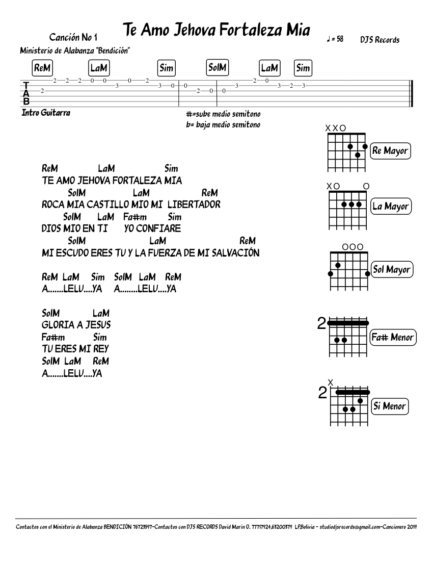 Te Amo Jehova Fortaleza Mia Letra y Acordes para Guitarra sheet music