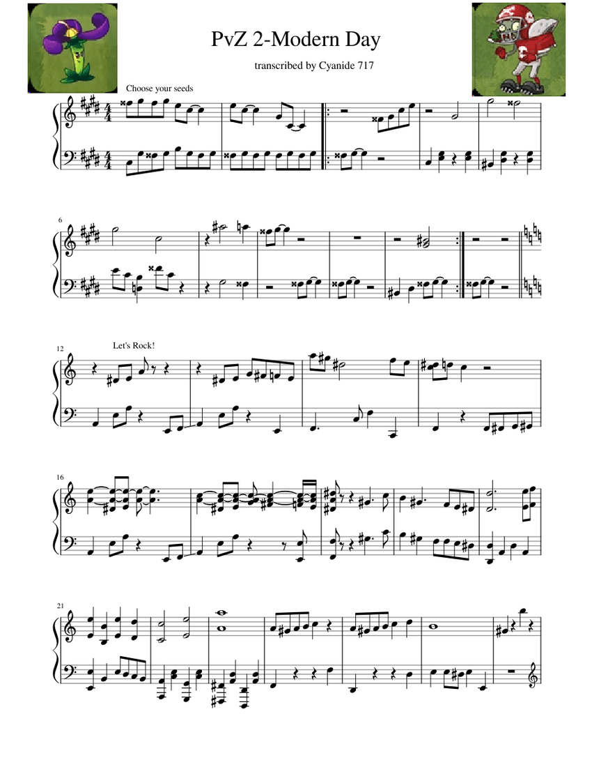 Plants vs Zombies 2-Modern Day sheet music for Piano download free in
