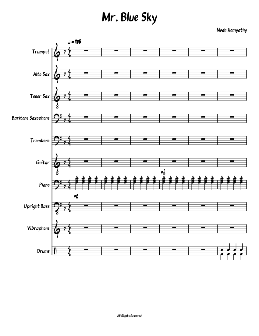 Mr. Blue Sky Sheet music for Piano, Trumpet (In B Flat), Trombone, Drum