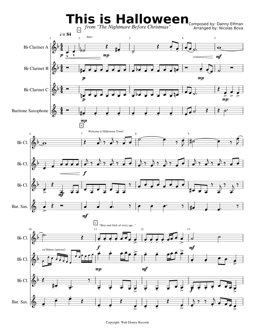 This is Halloween sheet music for Clarinet, Baritone Saxophone download