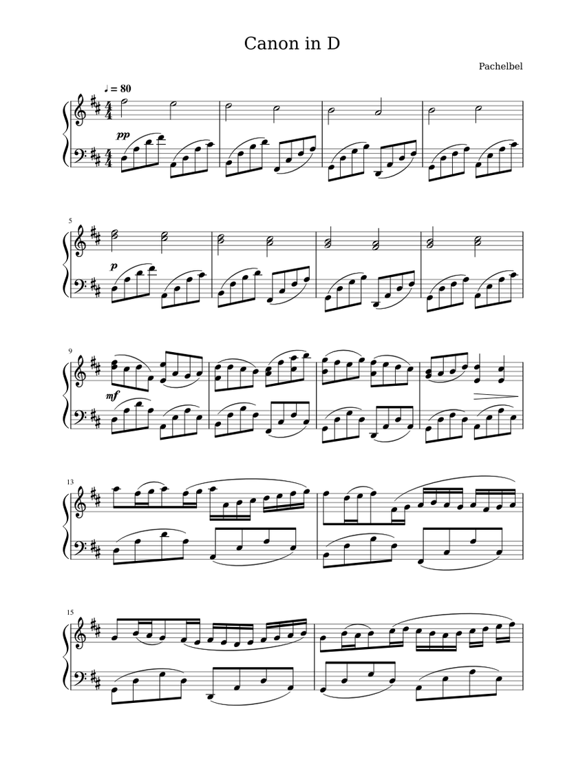 Canon in D Sheet music for Piano | Download free in PDF or MIDI | Musescore.com