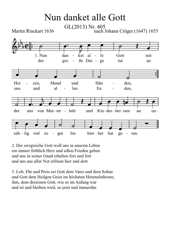 GL(2013) 405 Nun danket alle Gott sheet music download free in PDF or MIDI