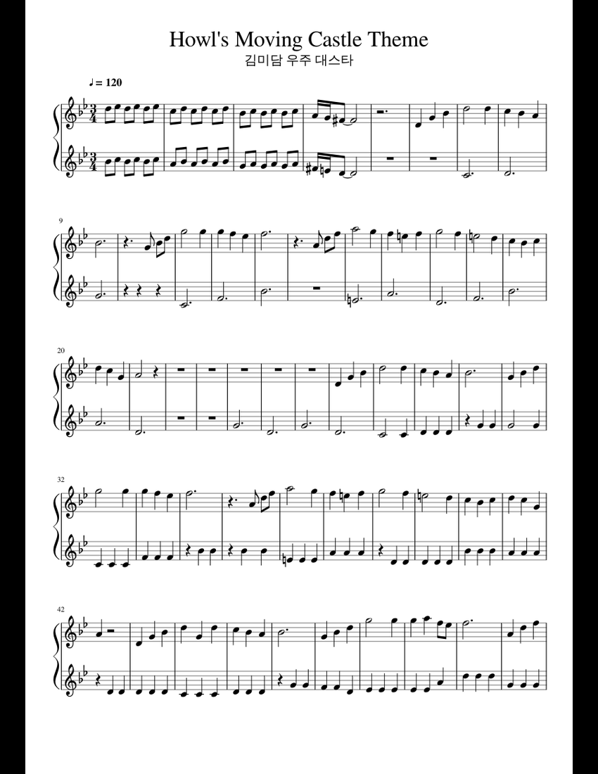 Howl s Moving Castle Theme sheet music for Piano download free in PDF
