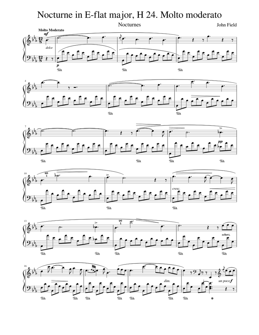 Nocturne in E flat major Molto moderato John Field sheet music for Piano download free in PDF or ...