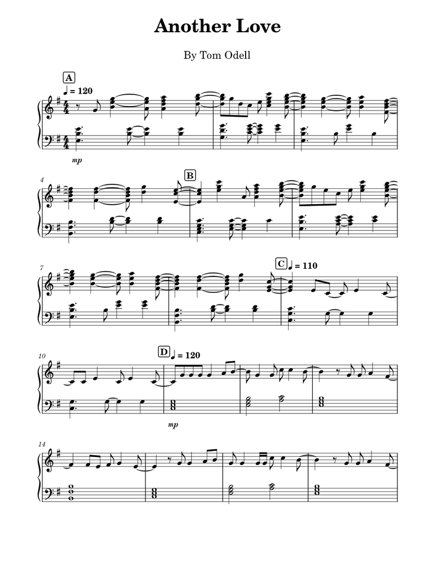 Another Love - Tom Odell (Professional) sheet music for Piano download
