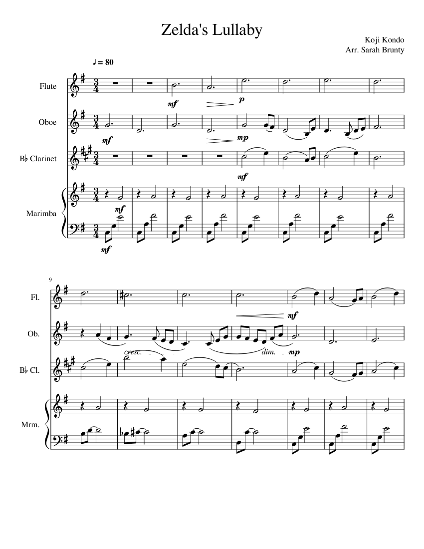 Zelda's Lullaby Sheet music for Flute, (In B Flat), Oboe