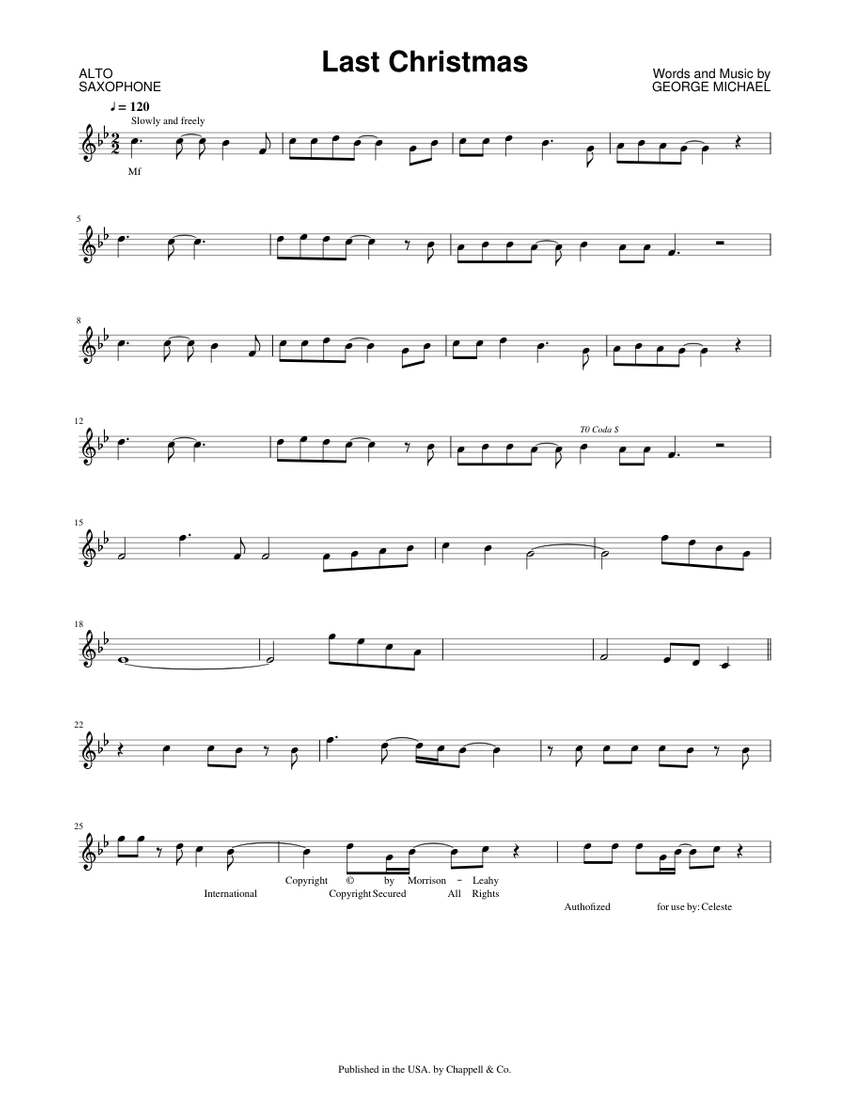 Last Christmas (alto Sax) Sheet music for Voice Download free in PDF