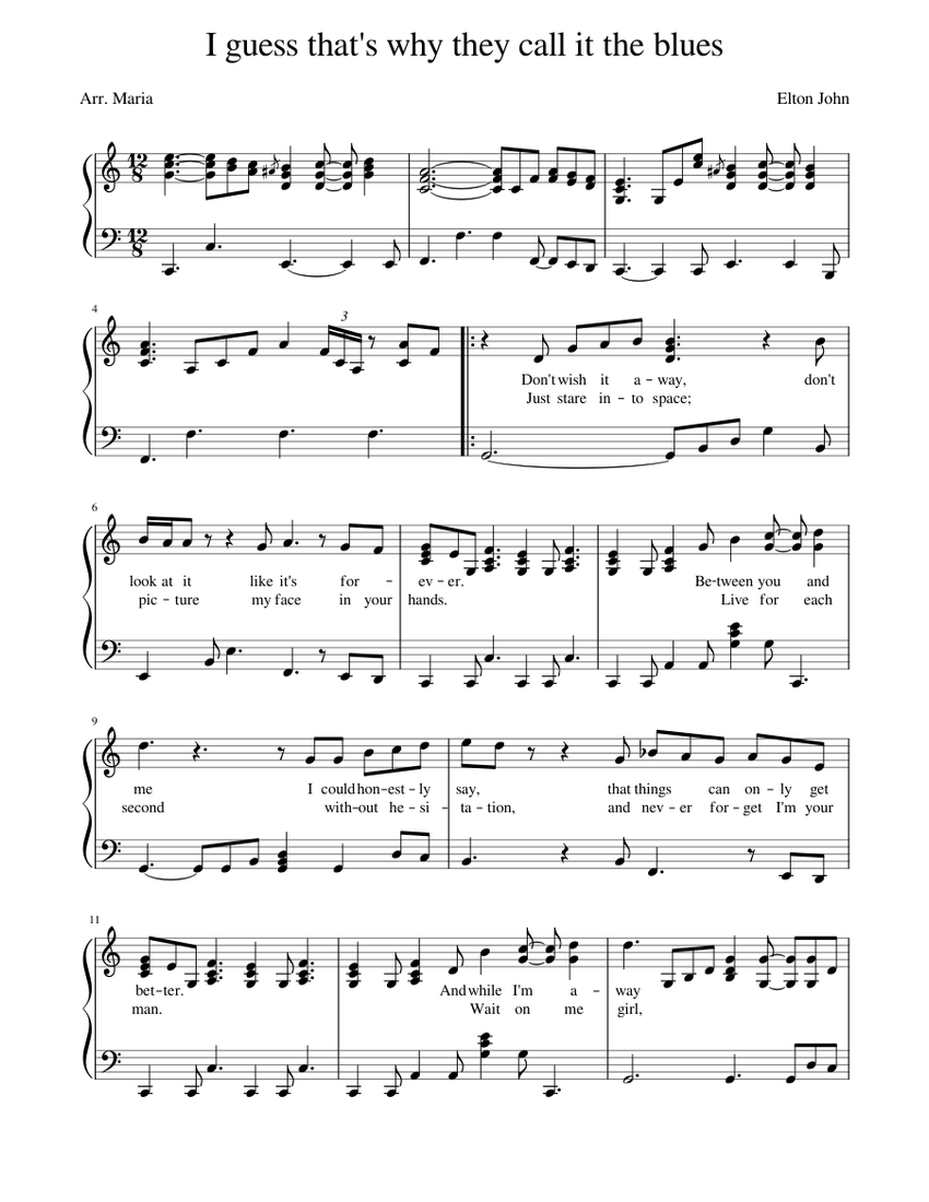 I Guess That s Why They Call It The Blues Sheet Music For Piano I guess that s why they call it the blues sheet music for piano
