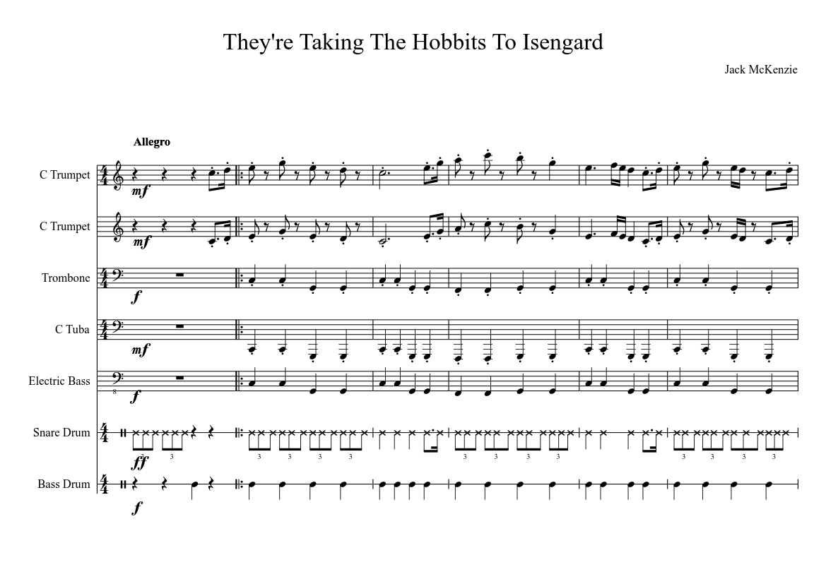 They Re Taking The Hobbits To Isengard Sheet Music For Trombone Tuba Trumpet Mixed Quartet Musescore Com