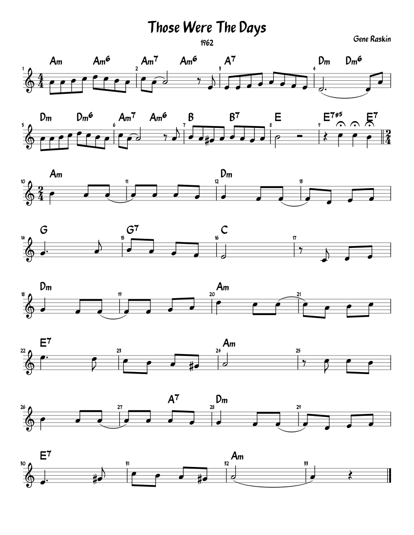 Those Were The Days sheet music for Piano download free in PDF or MIDI