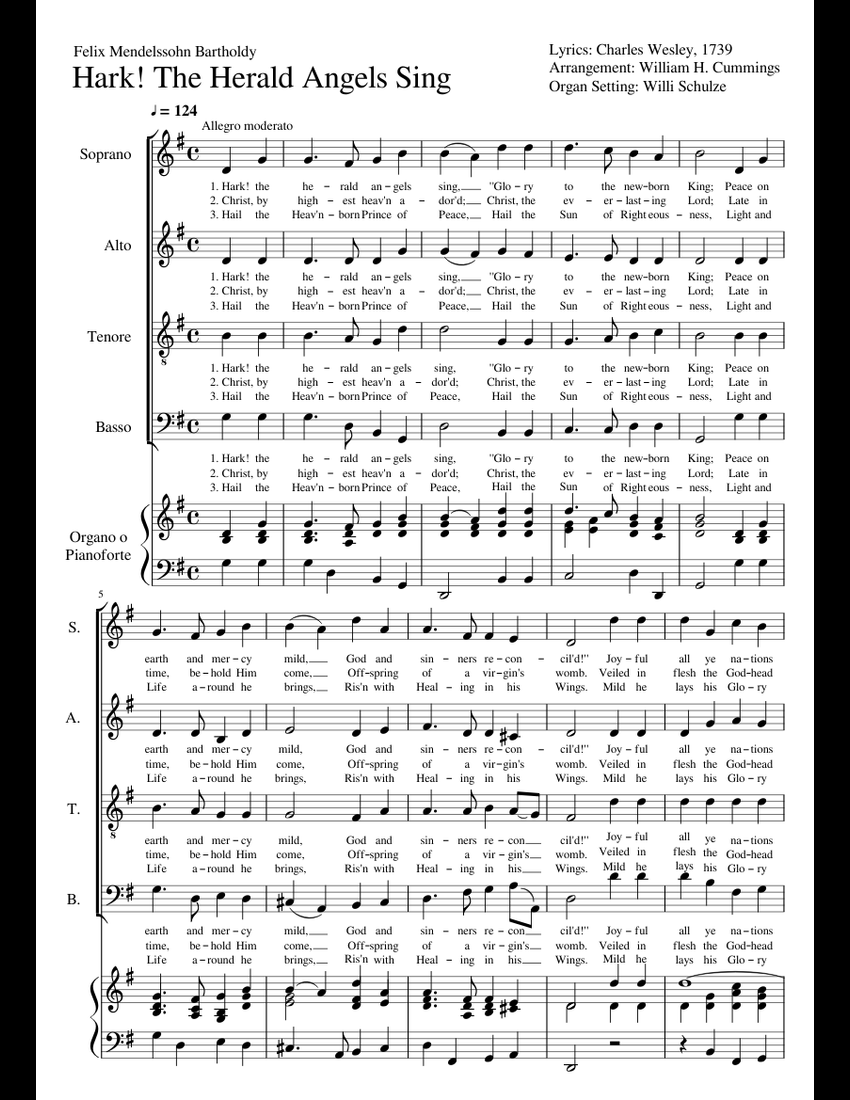 Hark! The Herald Angels Sing For SATB and Organ sheet music for Voice ...