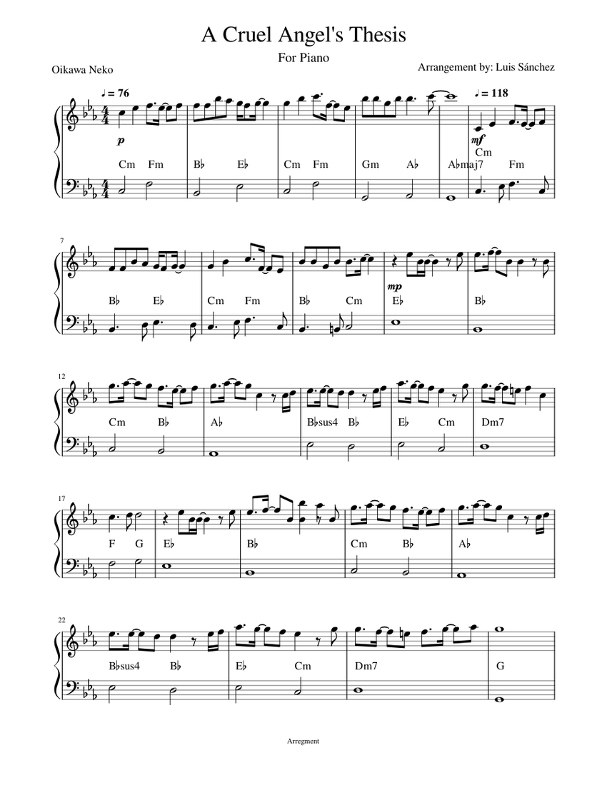 cruel angel's thesis chords piano