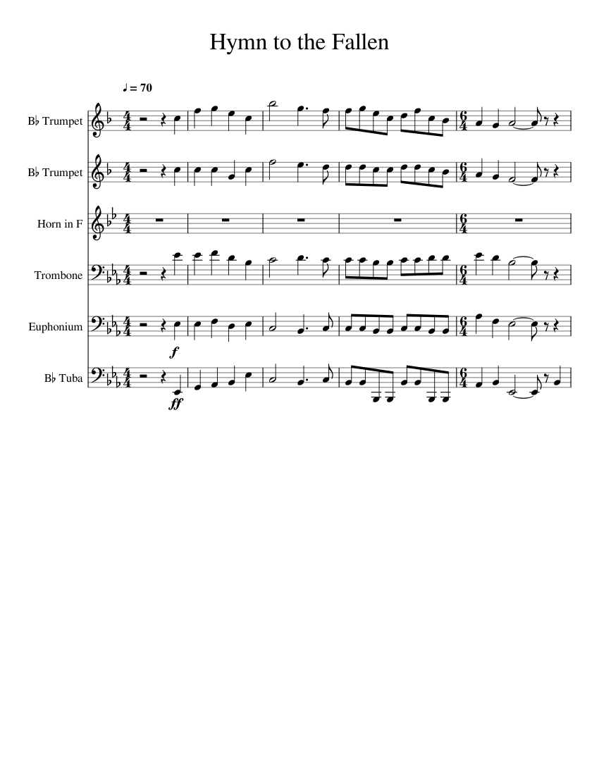 Hymn to the Fallen sheet music for Trumpet, French Horn, Trombone, Tuba