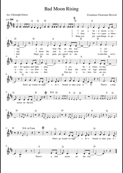 Creedence Clearwater Revival sheet music free download in PDF or MIDI ...