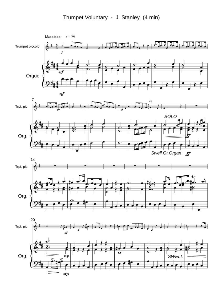 Trumpet Voluntary J Stanley Sheet music for Organ, Trumpet (Piccolo