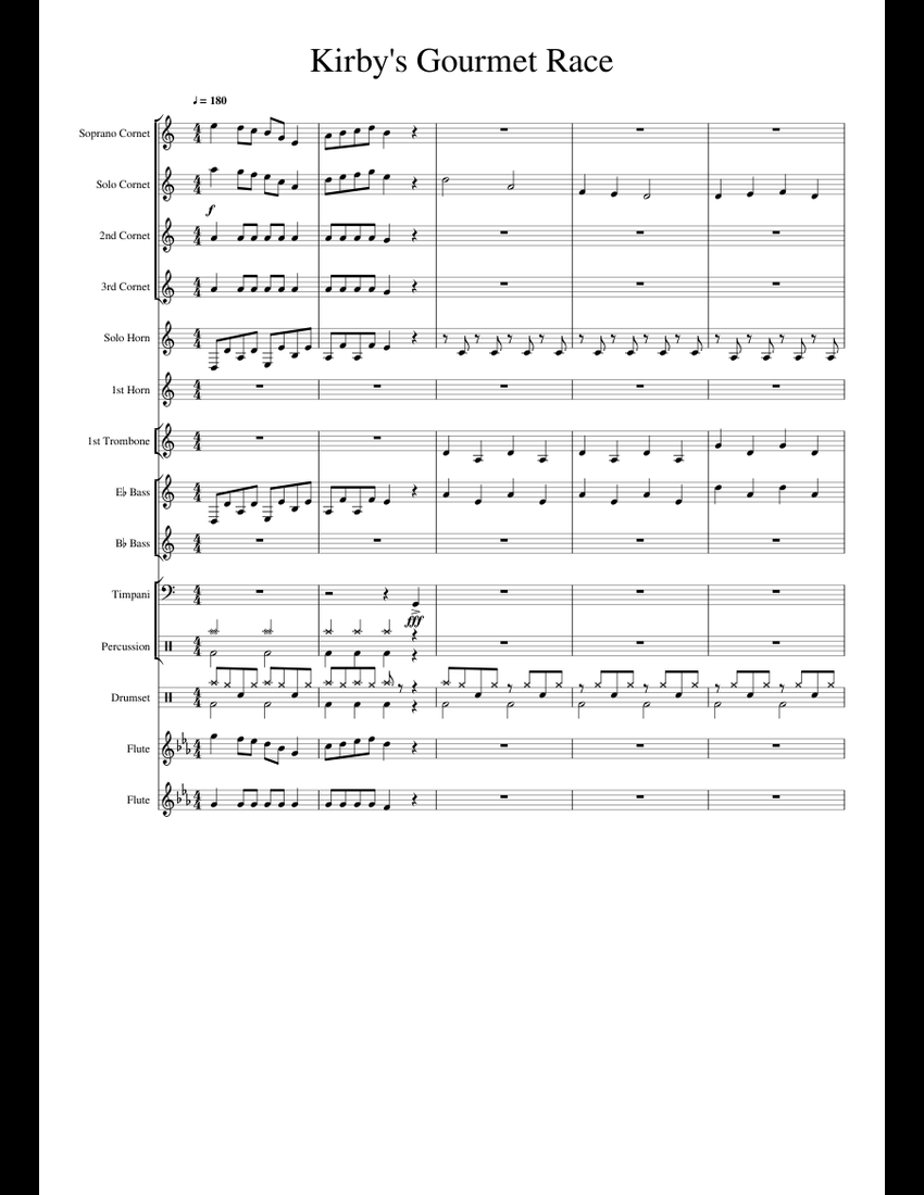 Kirby's Gourmet Race sheet music for Flute, Trumpet, French Horn ...