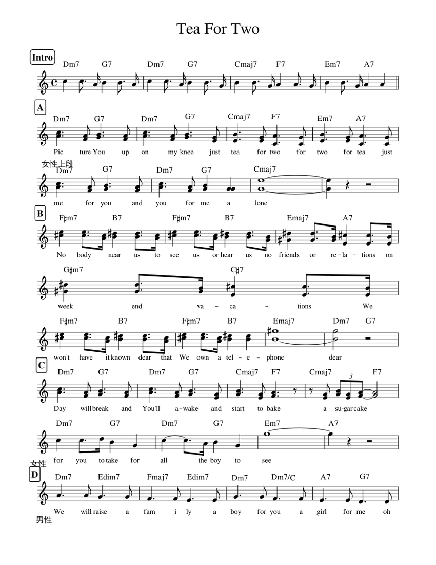 Tea For Two Sheet music for Piano | Download free in PDF or MIDI ...
